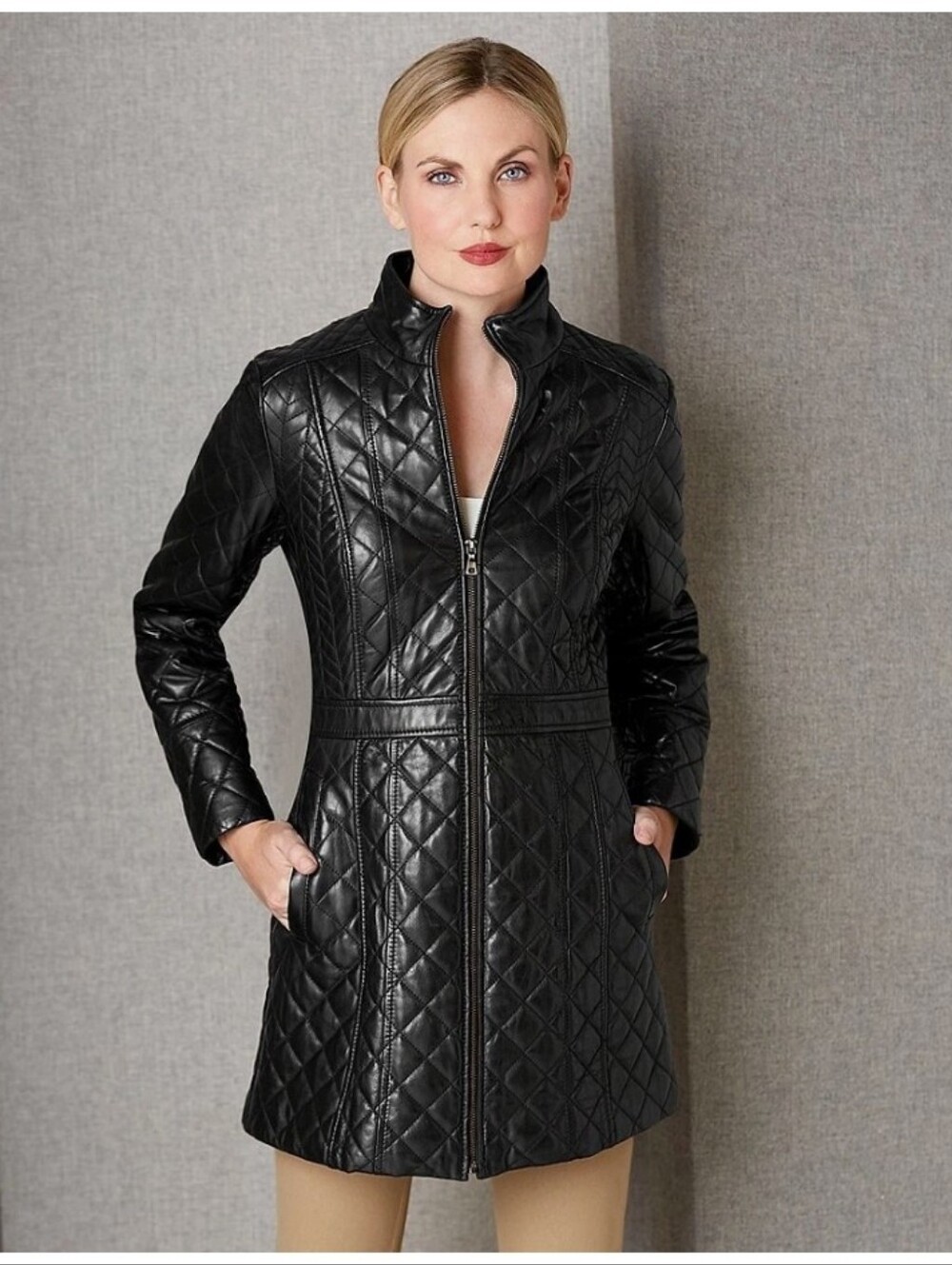 JONES NEW YORK QUILTED LEATHER COAT: Retail $480 Medium